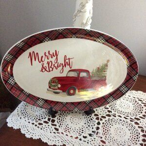 Merry & Bright Red Pick-Up Truck Platter